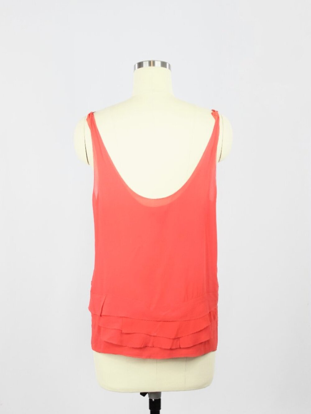 CLUB MONACO Coral Red Silk Georgette Ruffle Layered A-Line Tank, Size S - Picture 3 of 10